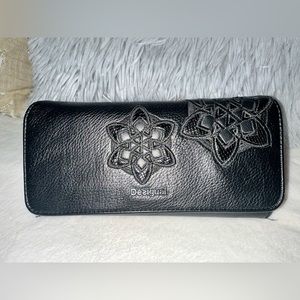 Desigual - black leather embossed flower wallet. Like new